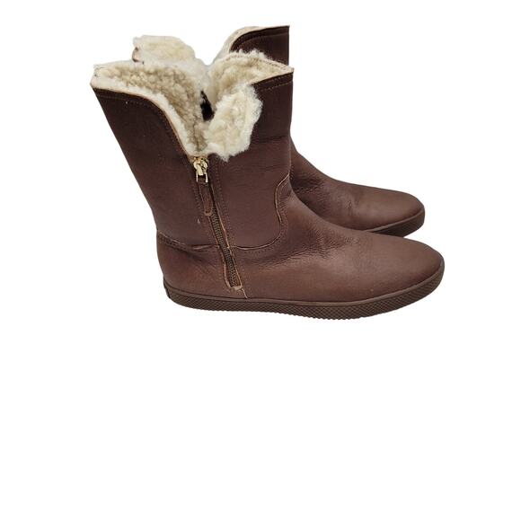 Elie Tahari Iris Brown Leather Boots Faux Fur Lining Size 39.5 (9) 61724-2683 - Picture 4 of 7